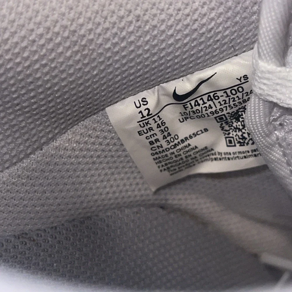 Size 12- Nike Men's Air Force 1 '07 White Light Smoke Grey FJ4146-100
